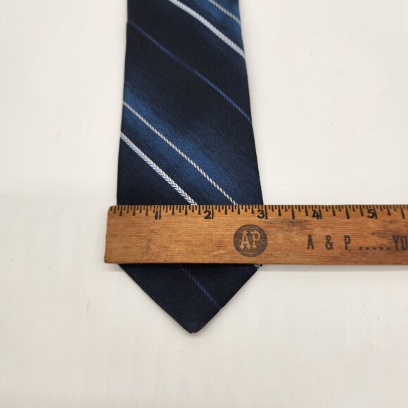 Vintage G Galvani Tie Blue Diagonal Striped Logo Print 100% Silk Necktie - Picture 5 of 5